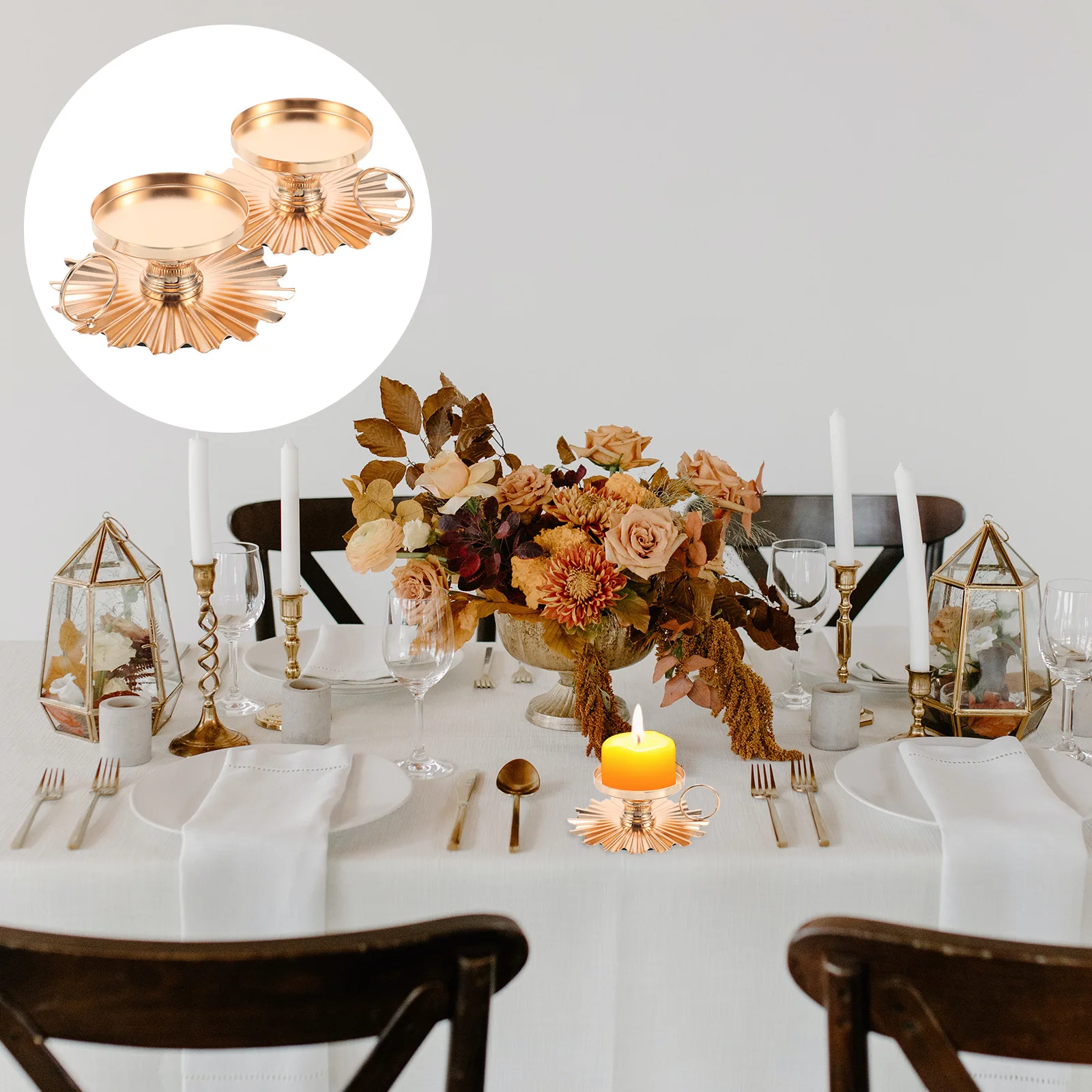 

2pcs Creative Iron Holder Vintage Metal Pillar Candlestick For Table Centerpiece Romantic Home Decor Sturdy Handle Flat