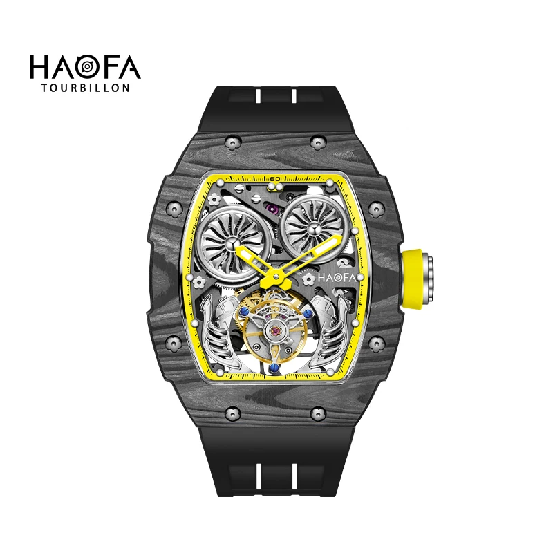 Haofa Double-Spring Drive Flying Automatic Tourbillon Man Watch Mechanical Tourbillon Carbon Fiber Men's Watch Skeleton 1922