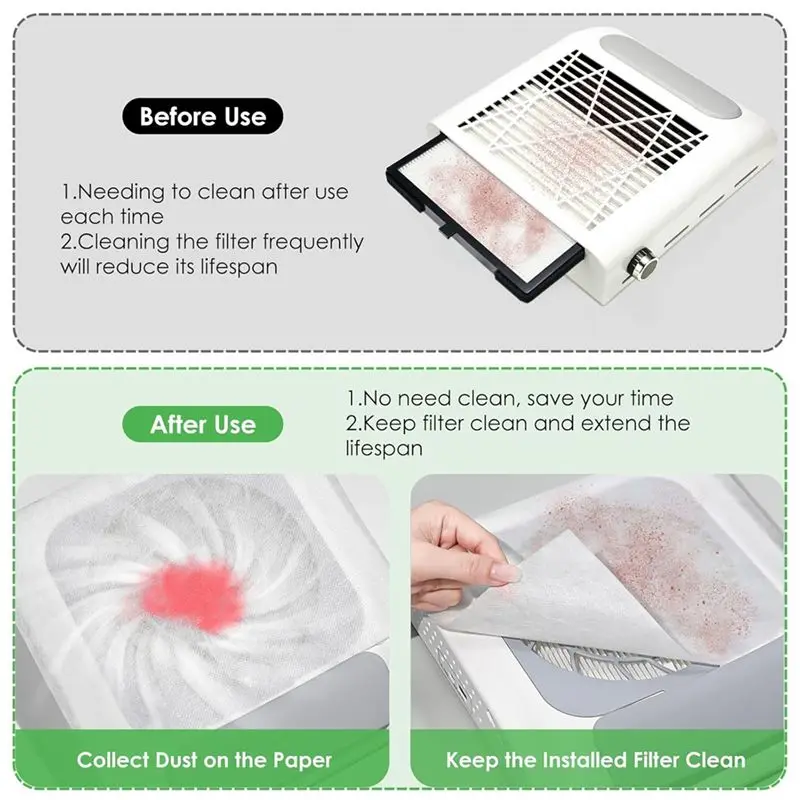 Y51A-300 Sheets Nail Dust Collector Filter Paper Dust Cleaner Replacement Filter Paper Nail Tech Supplies Accessories White