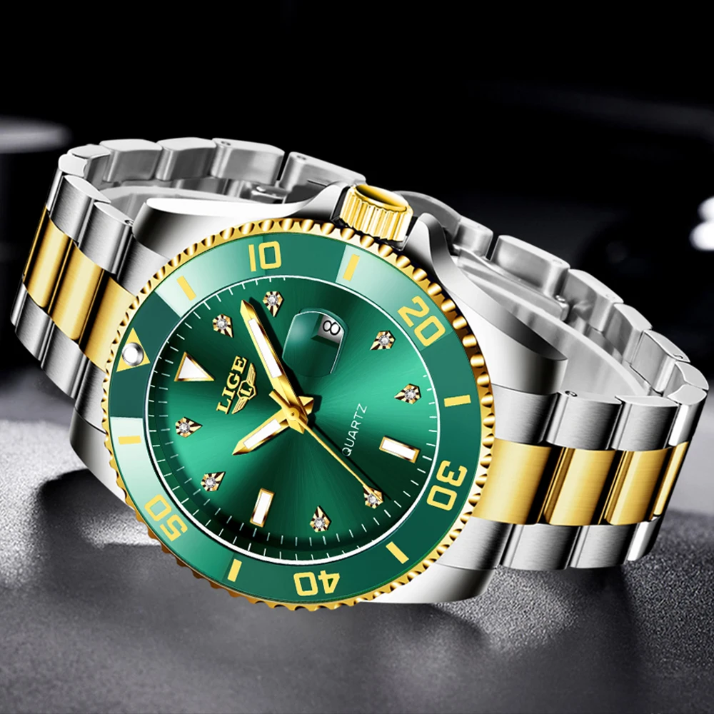 LIGE Men Top Brand Luxury Watch Fashion Diver 30ATM Waterproof Wristwatch Date Clock Sport Quartz Watches Mens Relogio Masculino