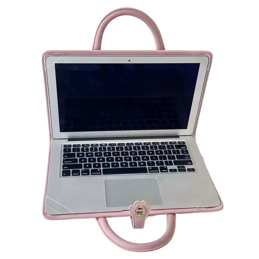 Laptop Handbag Pink Laptop Bag PU Fashion Laptop Sleeve Breathable Top-Handle Computer Protective Case for Girl