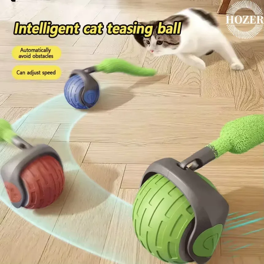 Smart Electric Interactive Cat Toy Kitty Training Auto Rolling Ball Self-moving with Long Tail Teaser Rechargeable Toys for Cats