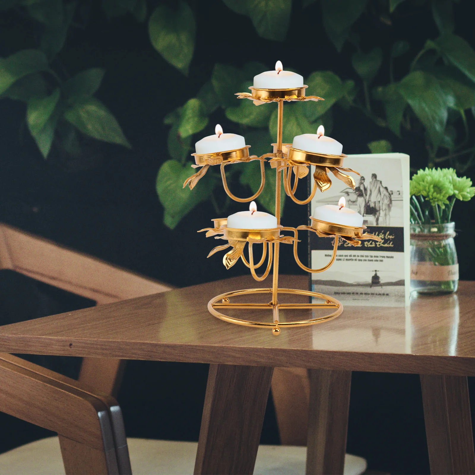 

1Pcs Lotus Design Candlestick Decorative Golden Candleholder Creative Home Decor Multifunction Buddhist Accessory