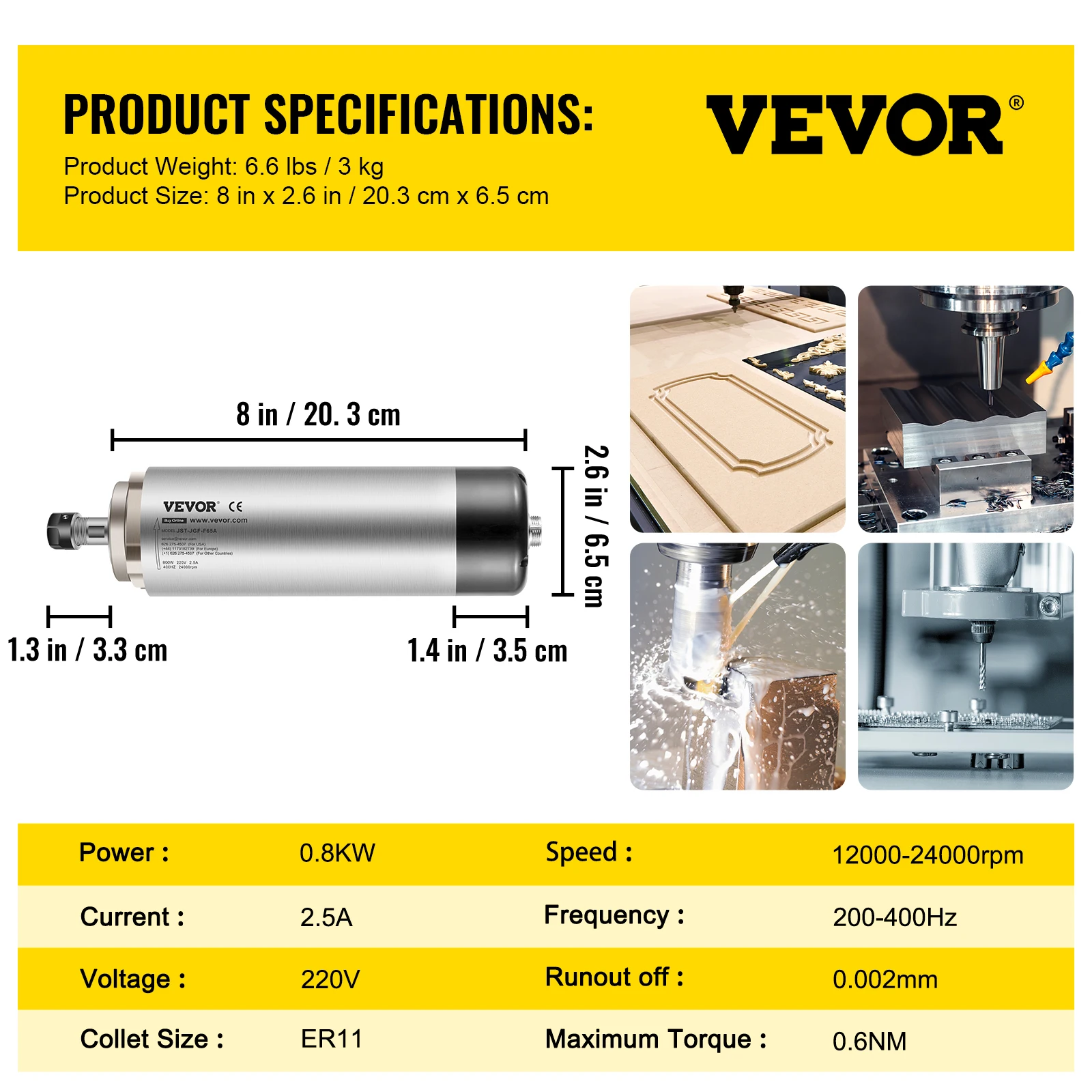 VEVOR Air Cooled Spindle Motor 0.8KW 1.5KW 2.2KW 4KW Variable Frequency Drive VFD Inverter 220V for CNC Engraving Milling Grind