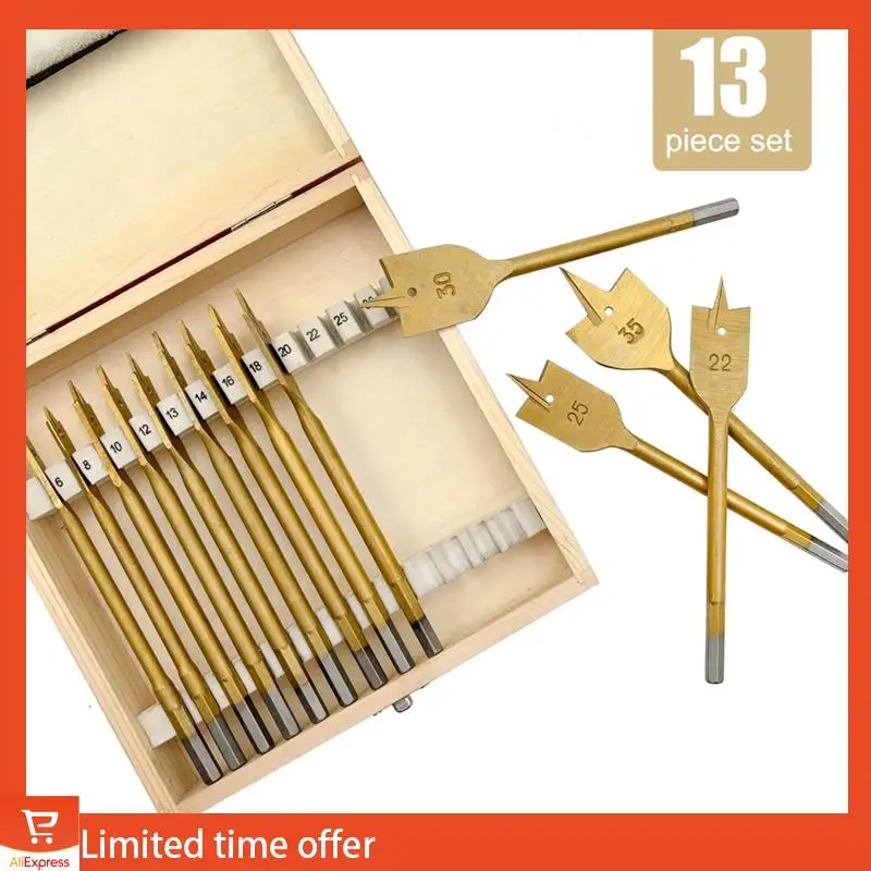 

Fresh 13Pcs Titanium Plated Flattened Drill Bit Set Hex Shank Woodworking Hole Opener 6-35Mm Durable