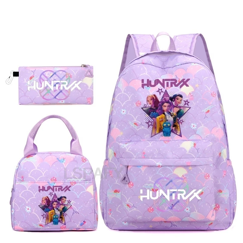 Mochila KPop Demon Hunters, Bolsa Escolar, Estuche para Lápices, Juego de Tres Piezas HUNTR/X Rumi Mira Zoey Derpy, Mochilas con Estampado de Dibujos Animados