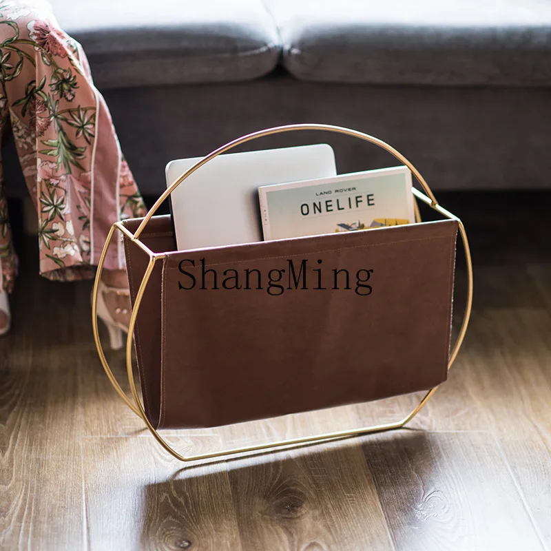 

PYH metal leather magazine rack, wrought iron home decoration book and newspaper , simple book storage rack