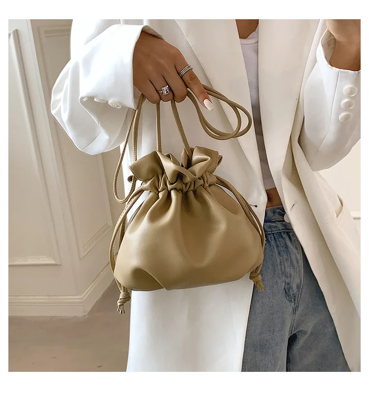 Lady Shoulder Bag Korean Fashion Women Drawstring Bucket Bag Casual Cute Messenger Bag Small Solid Color Female Crossbody Bag