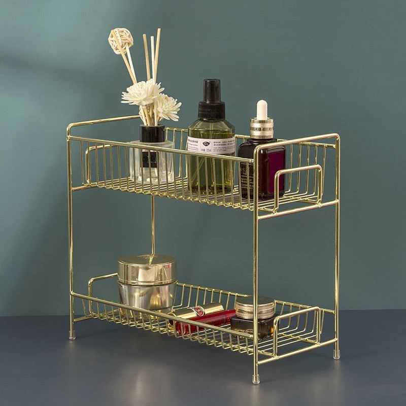 

Luxury Metal Golden Cosmetic Rack Desktop Storage Box Skin Care Sundries Multi-layer Dressing Table Makeup Room Organizer Shelf