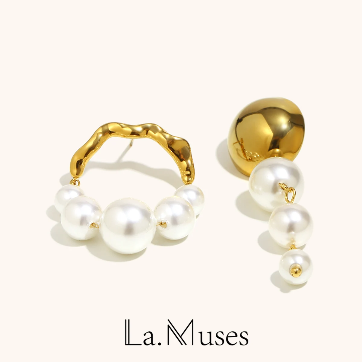 

La. Muses Irregular Imitation Pearl Bead Tassel Stainless steel Women's Earrings PVD Plated Fashionable Jewelry Gift