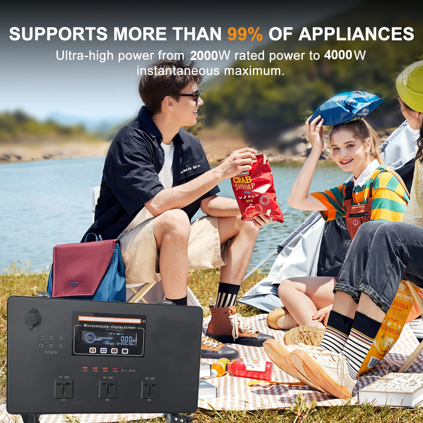 4000WH portable solar generator 110V 220V power station lithium battery power station portable solar lighting system