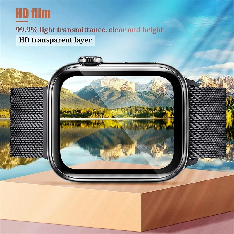 لينة الألياف المقسى زجاج عليه طبقة غشاء رقيقة ل أبل ووتش 7 41 45 مللي متر SE 4 5 6 40 44 مللي متر واقي للشاشة ل iWatch 3 2 1 38 42 مللي متر لا الزجاج