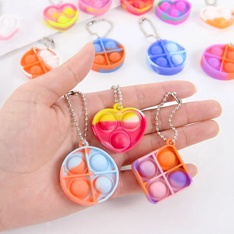 10pcs Rainbow Heart Pop Fidget Toys Bubble Keychains Sensory Reliver Stress Toys Birthday Party Kids Favors Gifts Pinata Filler