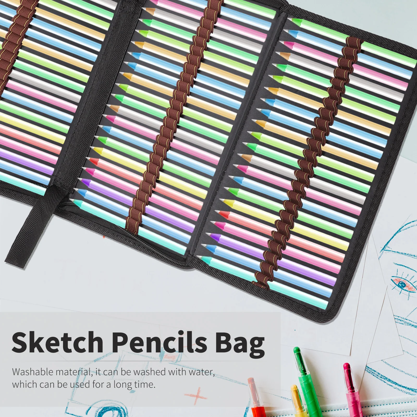 

Practical Pencil Storage Bag Canvas Case Pouch Black Pencils Zipper Sketch for School