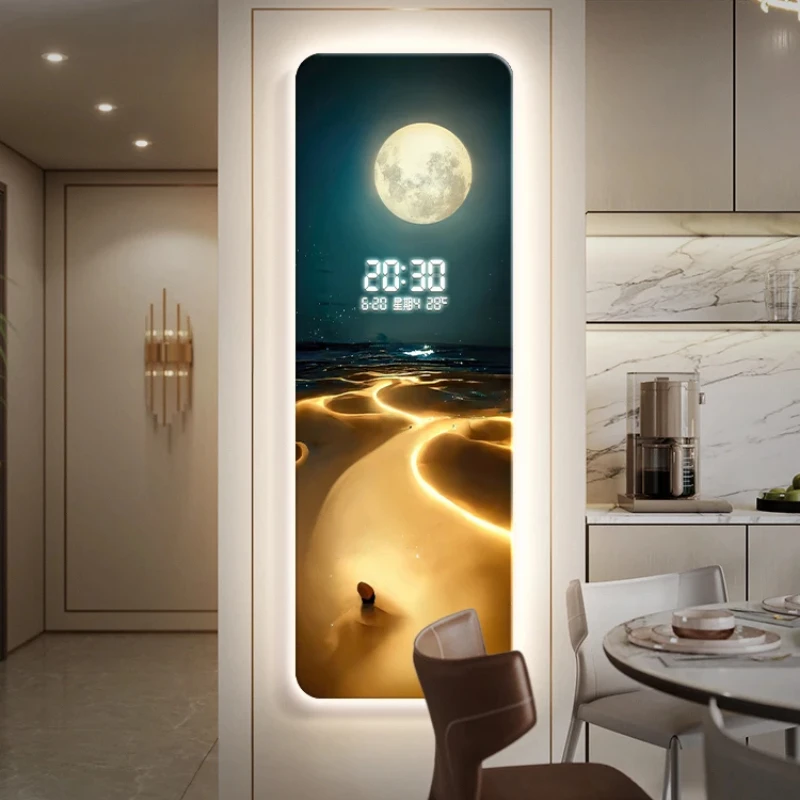 Nordic Wave Digital Clock, Perpetual Calendar 2024, Electronic Wall Clock with Moon Display, Entrance and Living Room Decoration