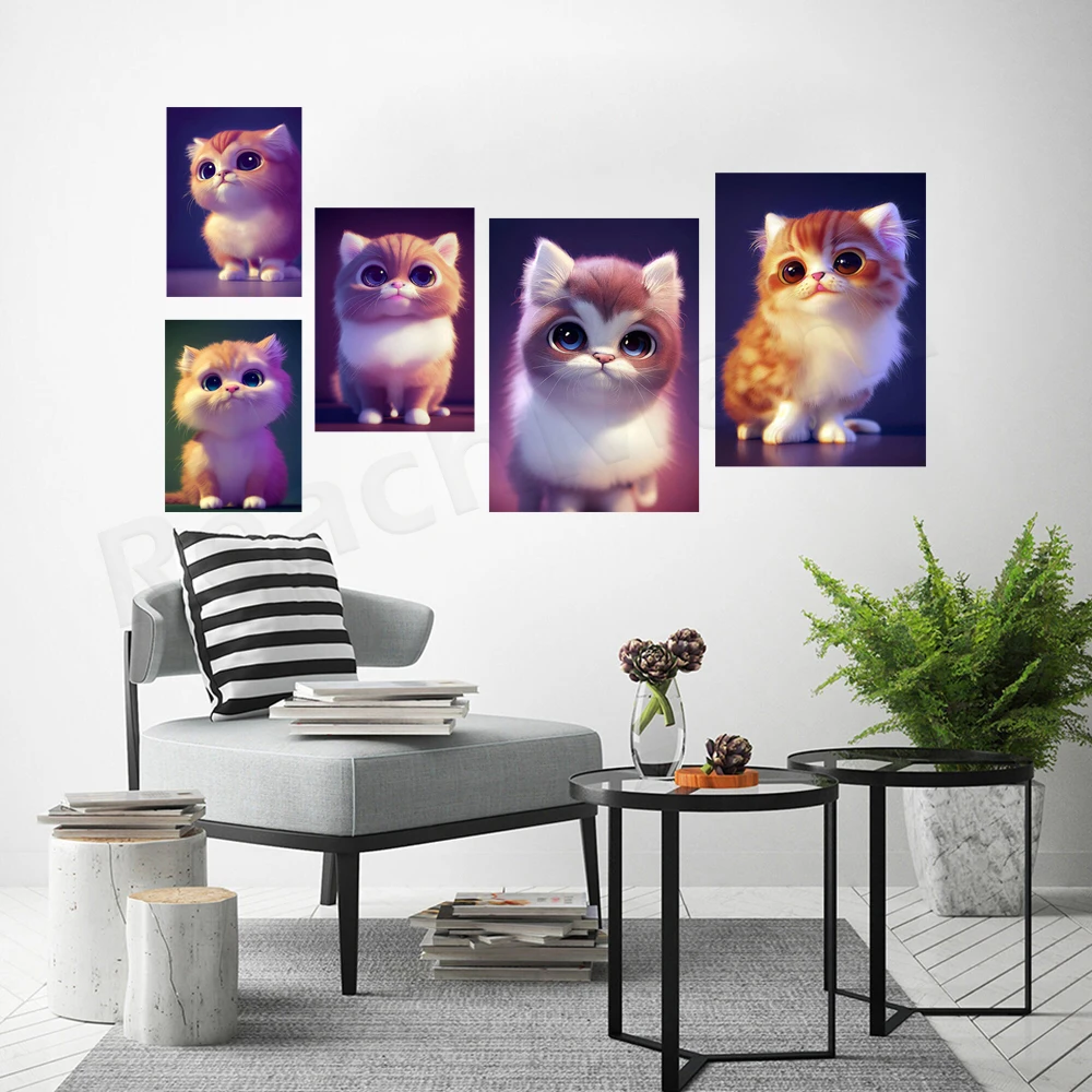 Warm Cute Fluffy Persian Kitten Portrait Poster Canvas Art Print Picture Poster Wall Living Room Bedroom Home Decor Mural