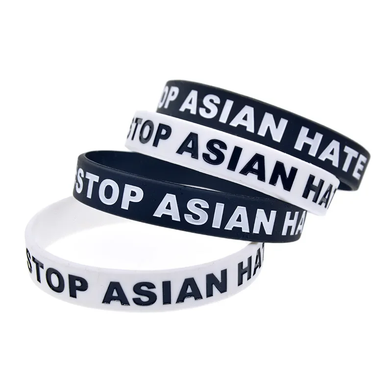 

50 Pcs Stop Asian Hate Silicone Wristband Debossed And Filled In Color Sport Bangle Adult Size