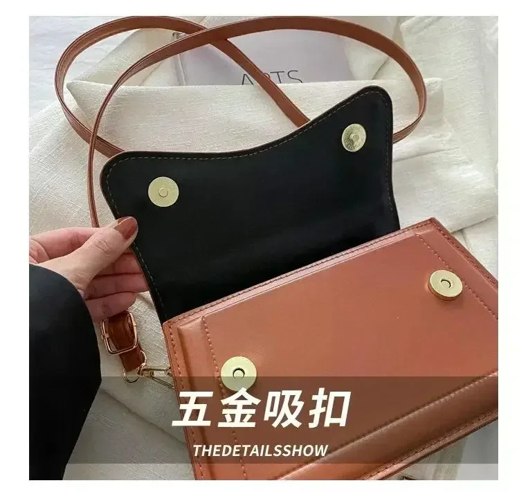 Hochwertige PU-Leder-Handtasche, Damen-Umhängetasche, einfarbig, Schultertasche, Crossbody-Tasche, kleine Tragetasche für Damen und Mädchen – Detail 3