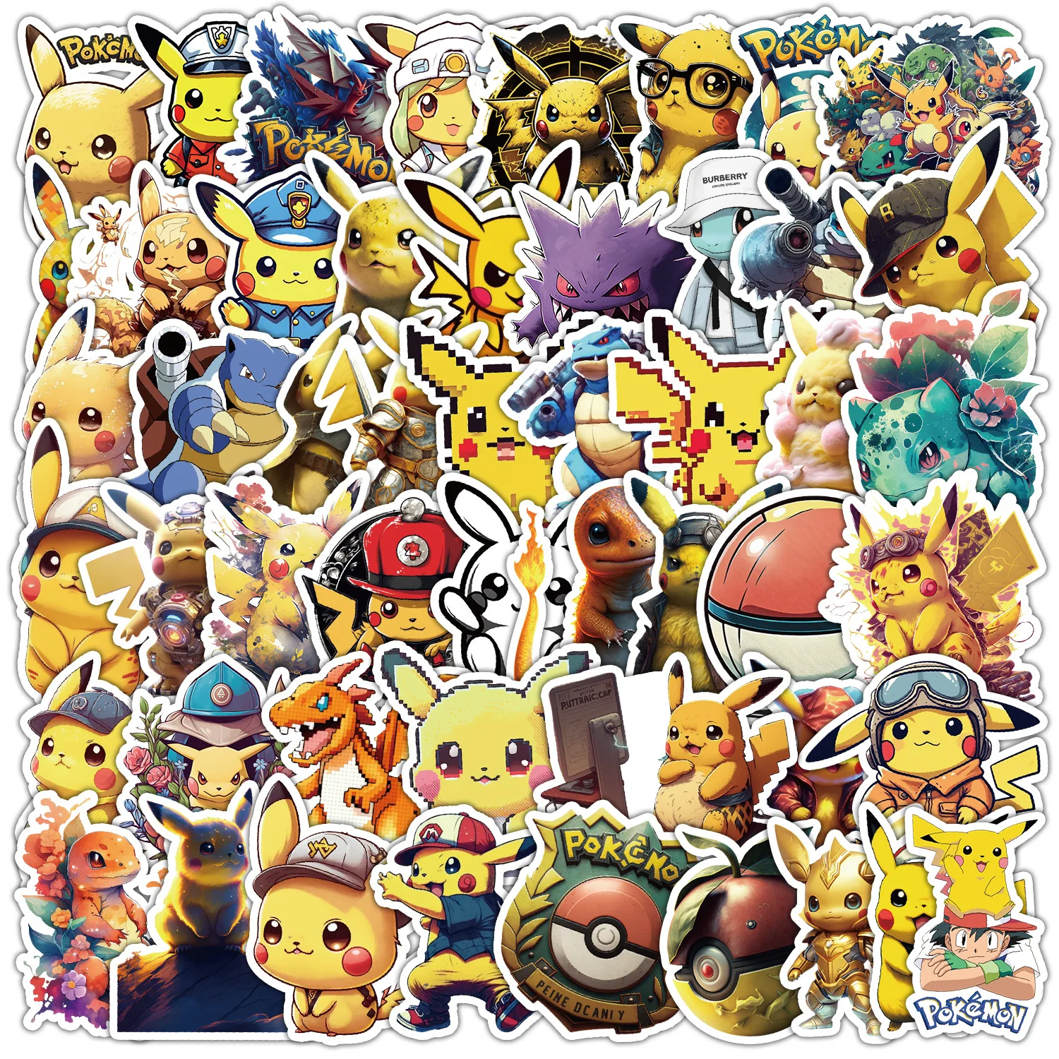 

10/30/50PCS New Kawaii Pokemon Pikachu Stickers For Cup Phone Skateboard Laptop Decal Anime Sticker Waterproof Classic Kid Toy