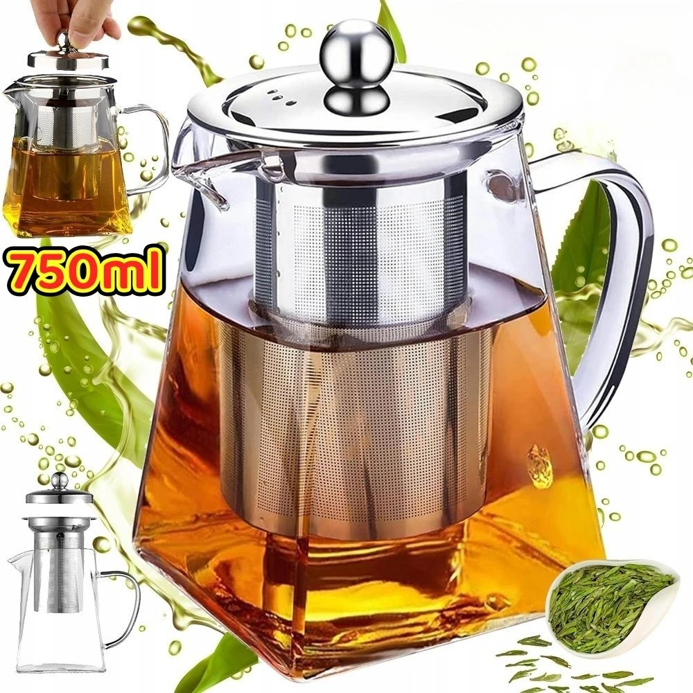 Théière en verre résistant à la chaleur de 750 ml avec infuseur en acier inoxydable 304 et bec verseur anti-goutte en forme de V, pour infusion individuelle de thé en vrac, thé fleuri et thé glacé – Idéale pour la dégustation à la maison et la préparation de boissons fraîches au bureau