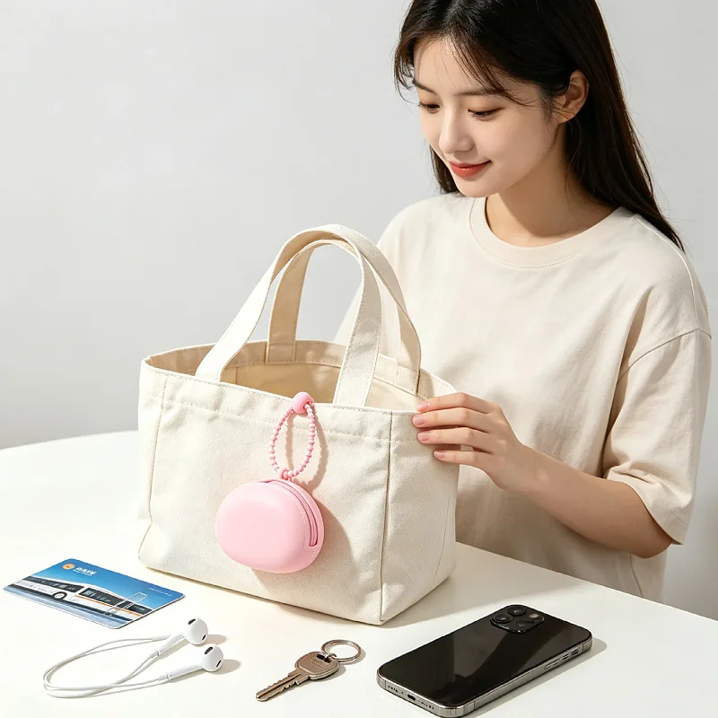 Waterproof Portable Silicone Earphone Bag Silicone Coin Purse Round Shape Zipper Wallet Data Cable Storage Mini Bag Women Girls