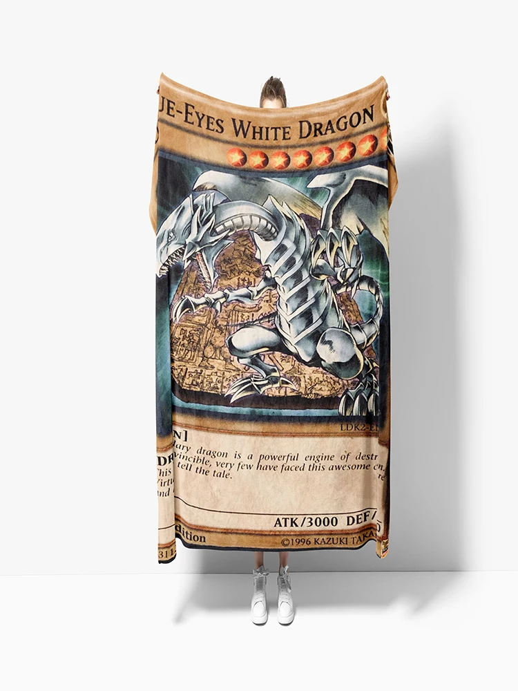 Anime Card Throw Blanket Blue Eyes White Dragon Anime Cartoon Soft Plush Blanket Bedroom Bedspread Home Decor130x150cm