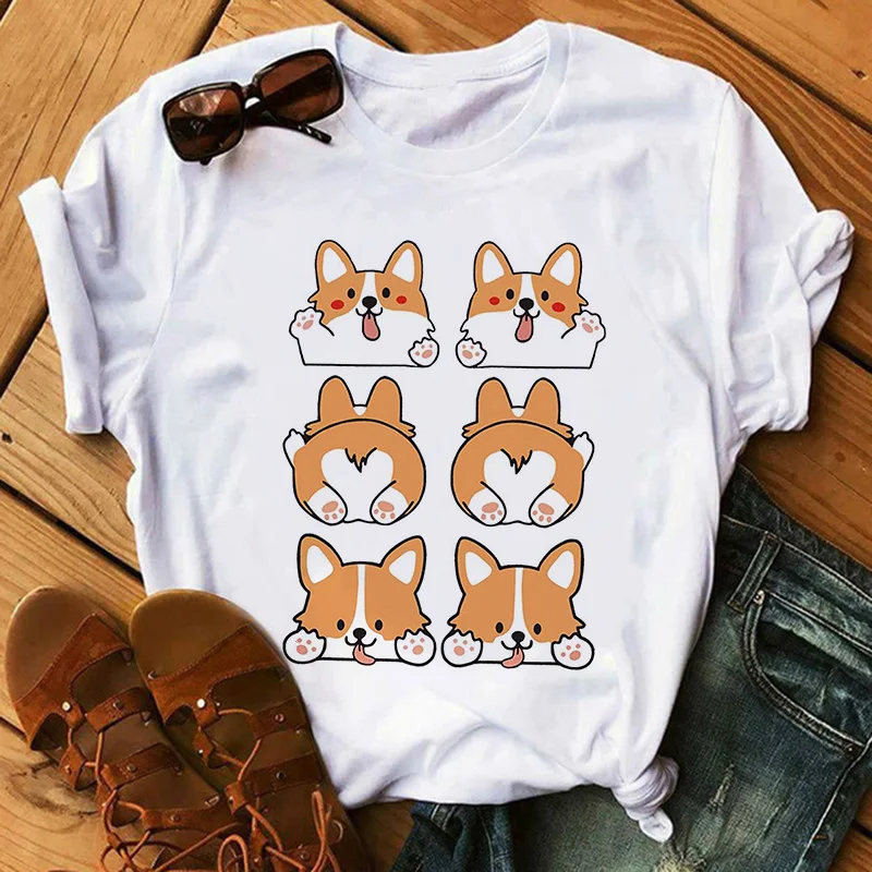 Shiba Inu Graphic Print T-shirt Women Harajuku Aesthetic White Tops Y2k Top Tshirt 2022 New Korea Fashion Casual Female T Shirt