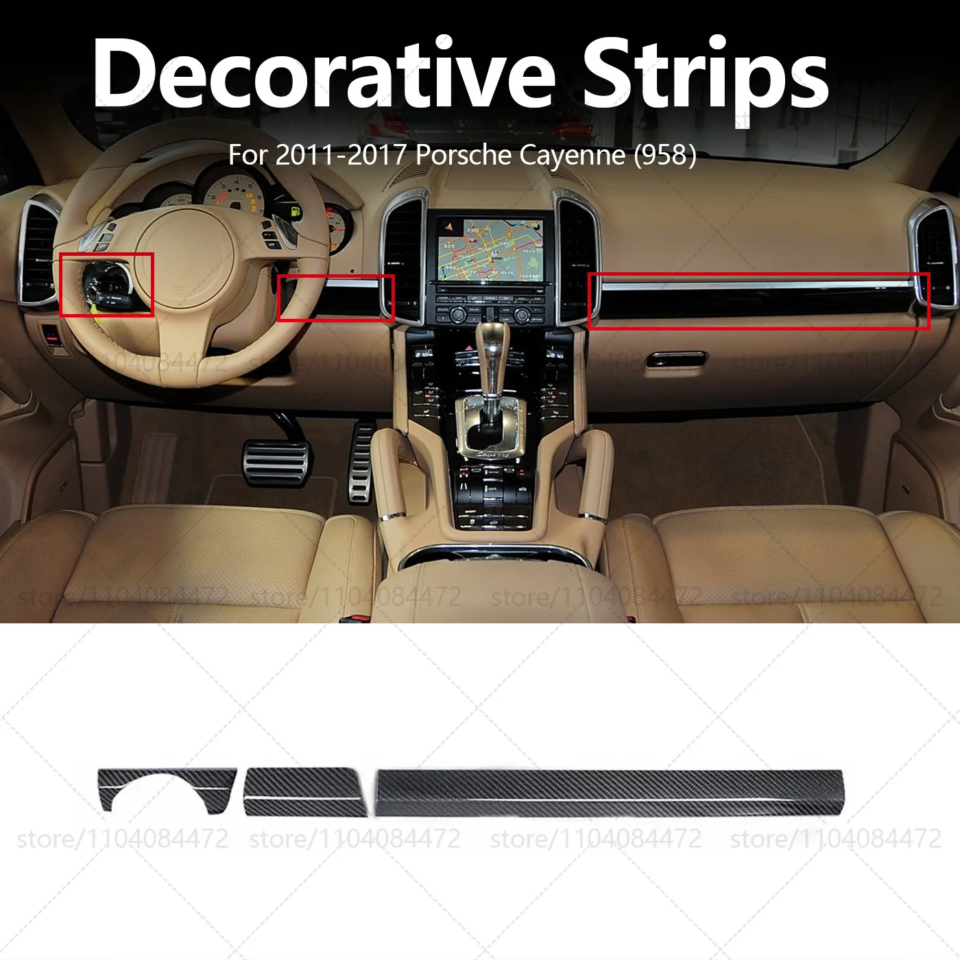 For Porsche 2011-2017 Cayenne (958 ) Carbon Fiber Car Door Interior Decoration Strip Cover Decorative Accessories