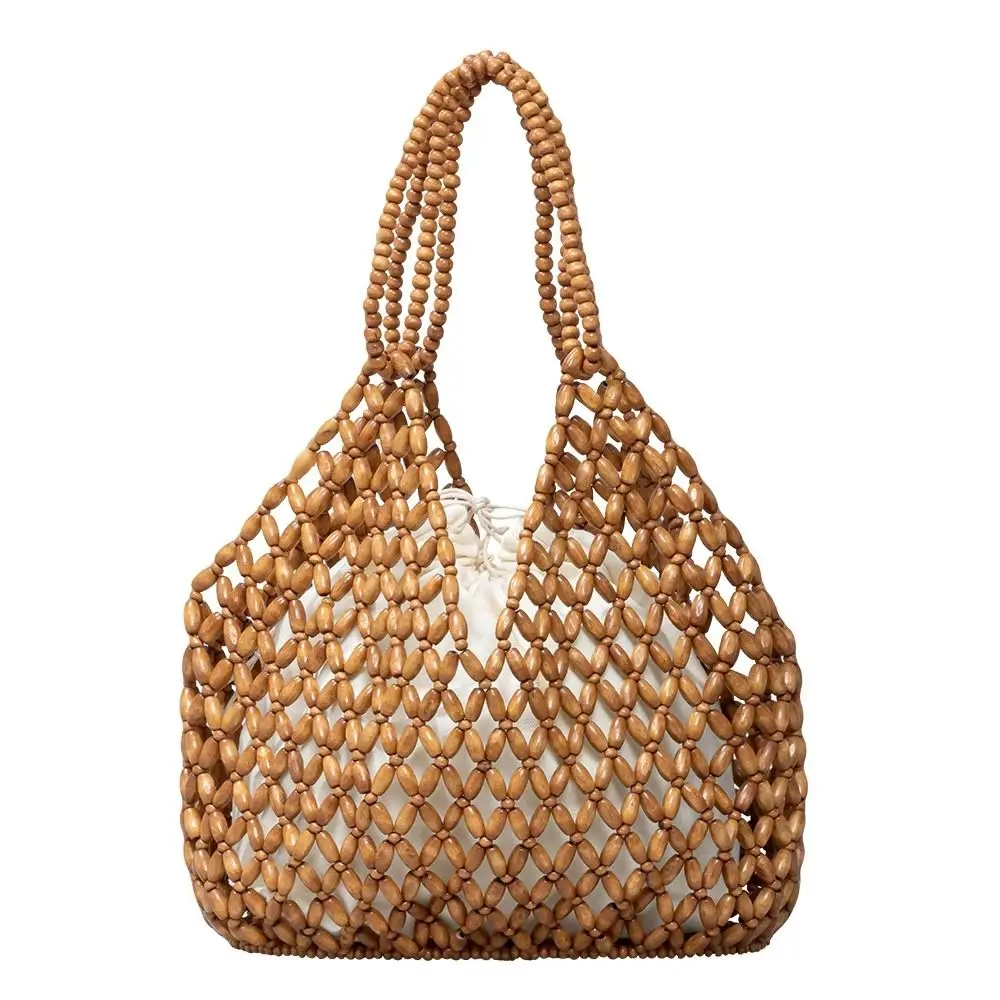 

Trendy Polyester Lining Beaded Shoulder Bag Large Capacity Bucket Shape Ladies Handbag Handwoven Women Crossbody Bag Women
