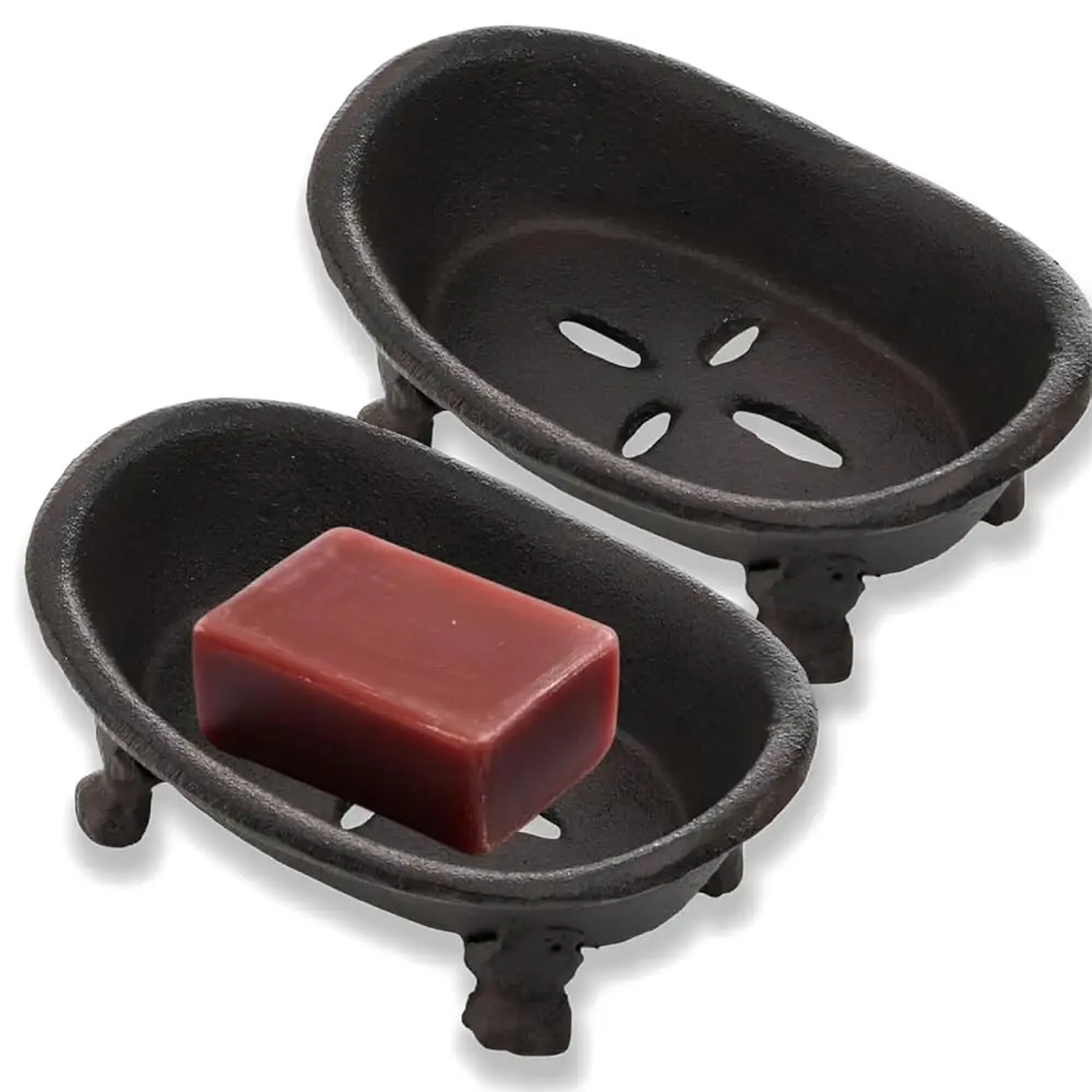 

2 Pieces Bathtub Soap Dish, Mini Cast Iron Soap Holder, Heavy Duty Vintage Metal Planter Jewelry Organizer, Decorative Sponge