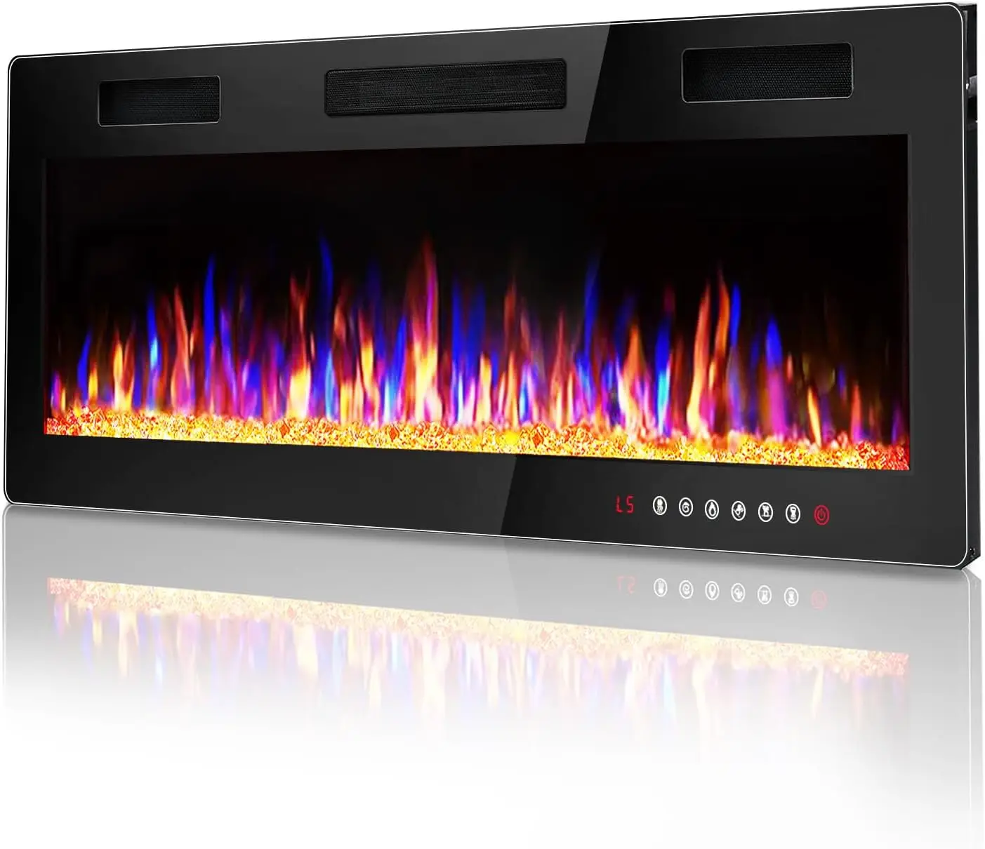 Wall Mounted Linear Fireplace Heater with Multicolor Flame,Timer,Low Noise,750/1500W,Touch Screen & Remote Control(50’’)