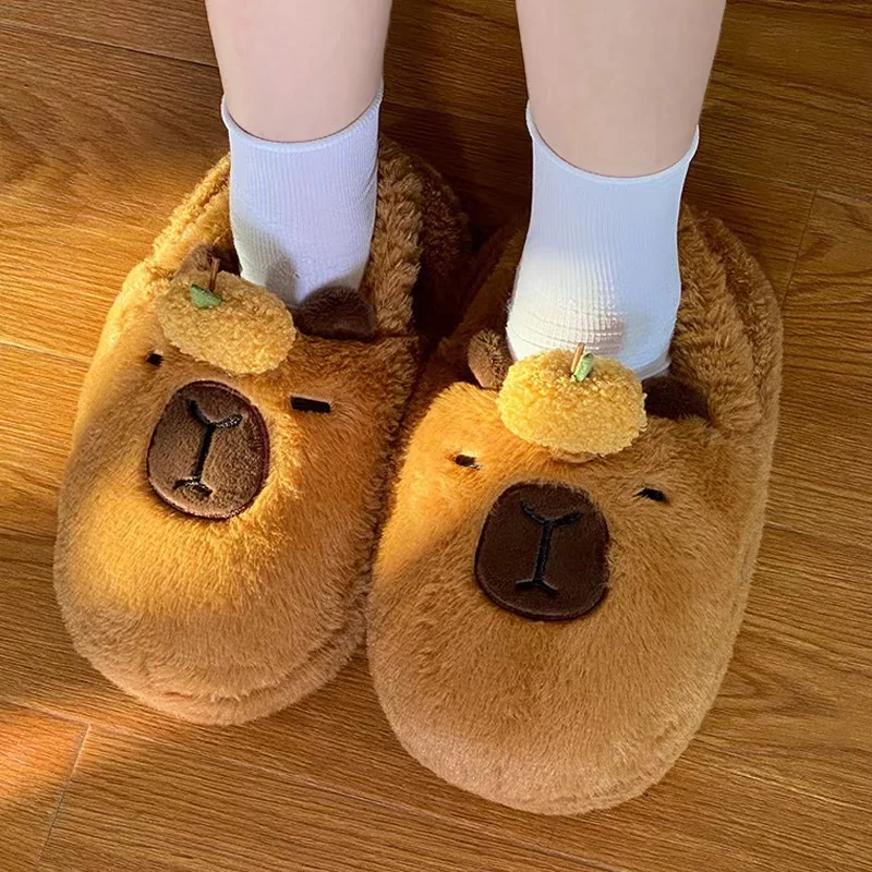 Cute Cartoon Capybara Cotton Slippers Half Wrap Heel Home Soft Non-slip Warm Breathable Indoor Plush Shoes Couple Slippers