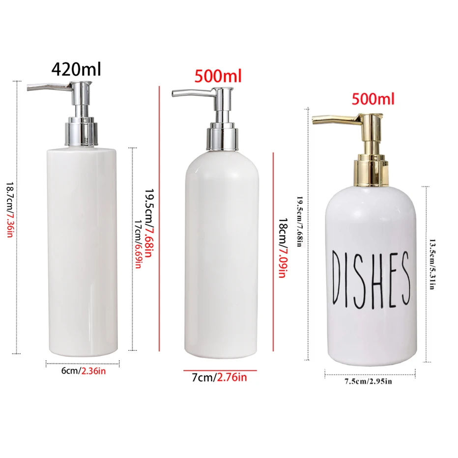 Kitchen Soap Dispenser White Dish Soap Dispenser and Hand Soap Bathroom Refillable Shampoo Shower Gel Bottle Mesa Adornment Bott