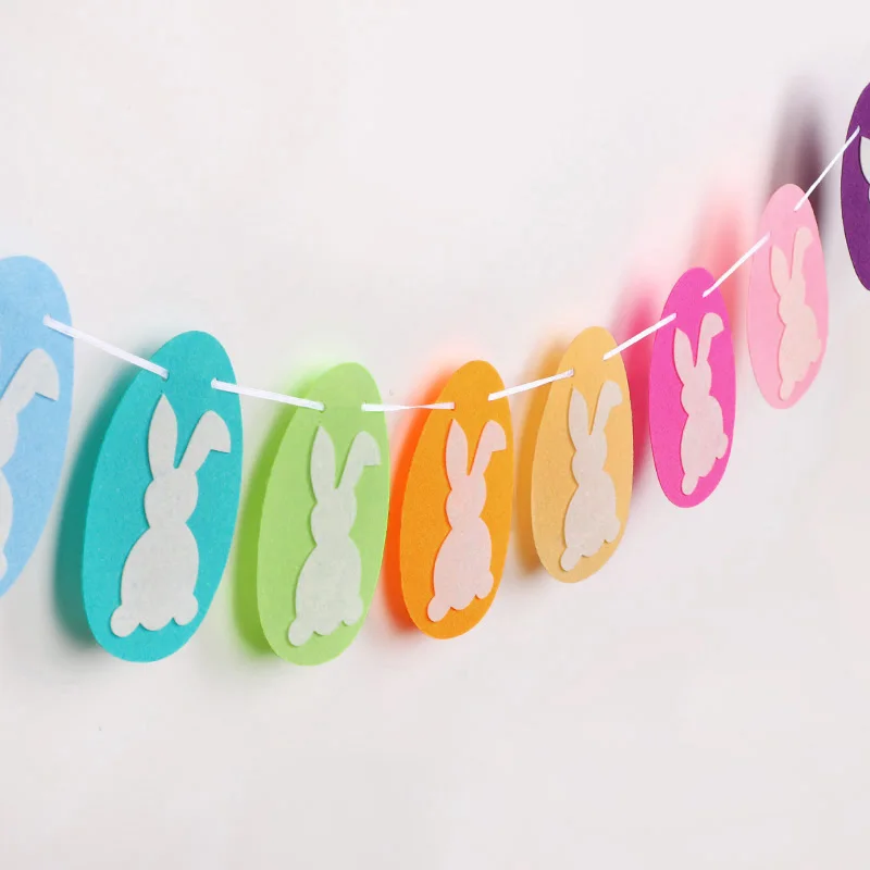 Cute Rabbit Banner Easter Felt Bunny Eggs Garland Wall Hanging Bunting Flag 2026 Spring Easter Party Home Decoration Supplies