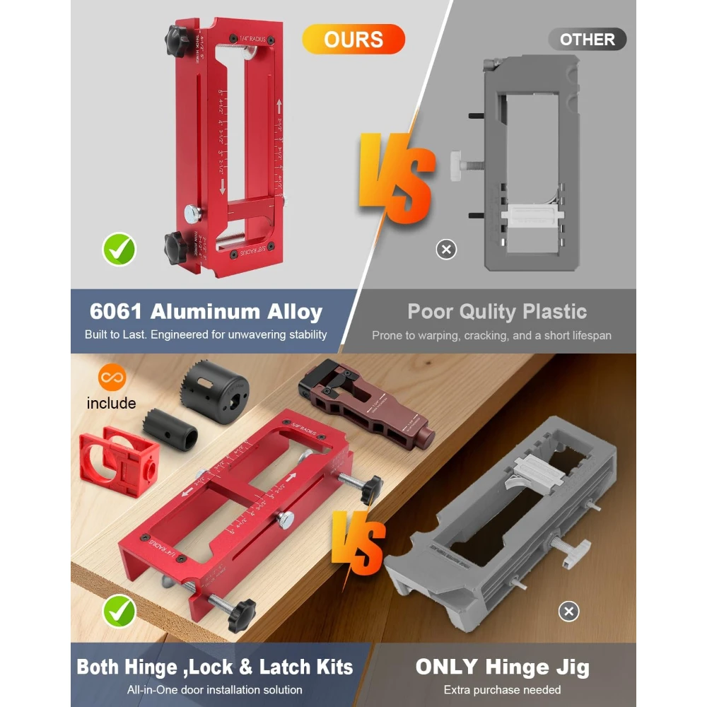 ALL-IN-ONE Door Hinge Jig Lock Latch Installation Aluminum Alloy Router Template Hinge Mortising Door Hole Drilling