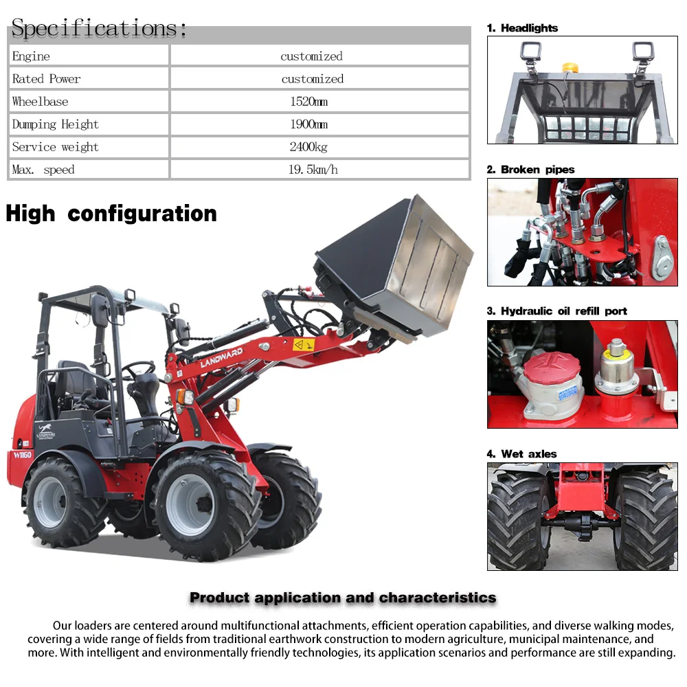 Agriculture/Engineering/Construction/Earthmoving/Home Use 800KG 1Ton 2 Ton 3 Ton Small Mini Micro Diesel Wheel Loader Customized