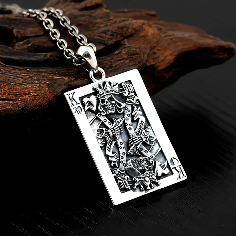 Men Stainless Steel Spades K Skull Necklace Punk Street Style Skull Biker Pendant Necklace Gothic Accessories Gift Wholesale