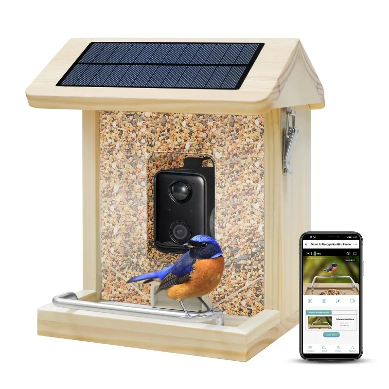 Comedero inteligente para pájaros, caja de jaula de madera a prueba de agua, exterior, ventana de 180, Metal, madera, plástico con cámara, comedero para pájaros humbing