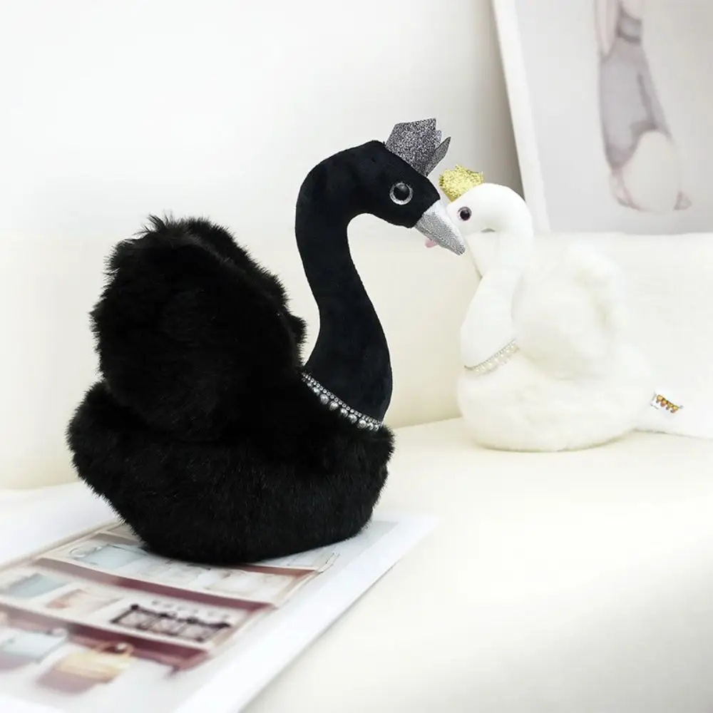 Princess Crown Swan Plush Toy Stuffed Animal Simulation Queen Swan Plushie Elegant Cute Bird Black Swan Doll Wedding Gift