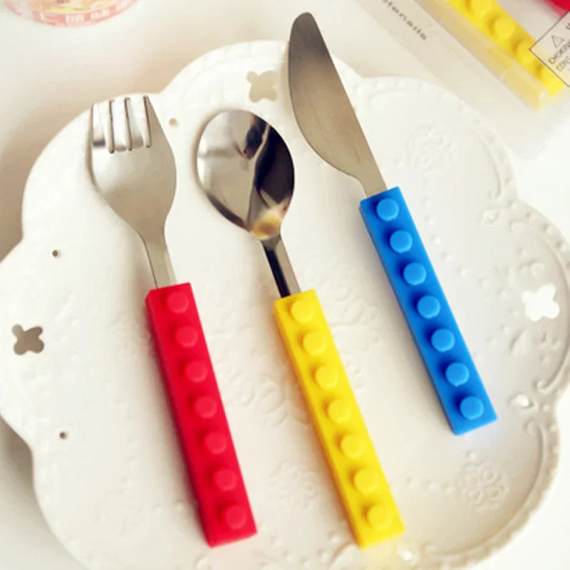 3pcs DIY Colorful Building Blocks Spliced ​​forks Spoons Tableware Student Children's Salad Tableware Set Fit Kitchen Tool