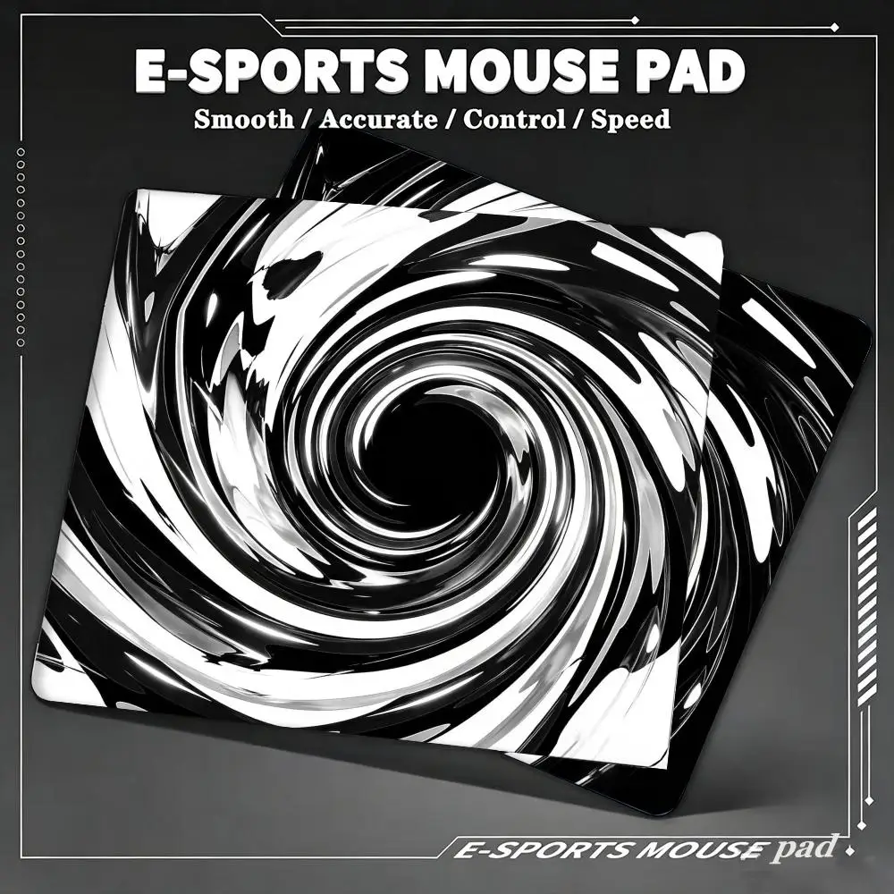 Black White Liquid Swirl Vortex E-Sports Gaming Mouse Pad Abstract Fluid Art Medium Smooth Precision Control Game Mousepad 45X40