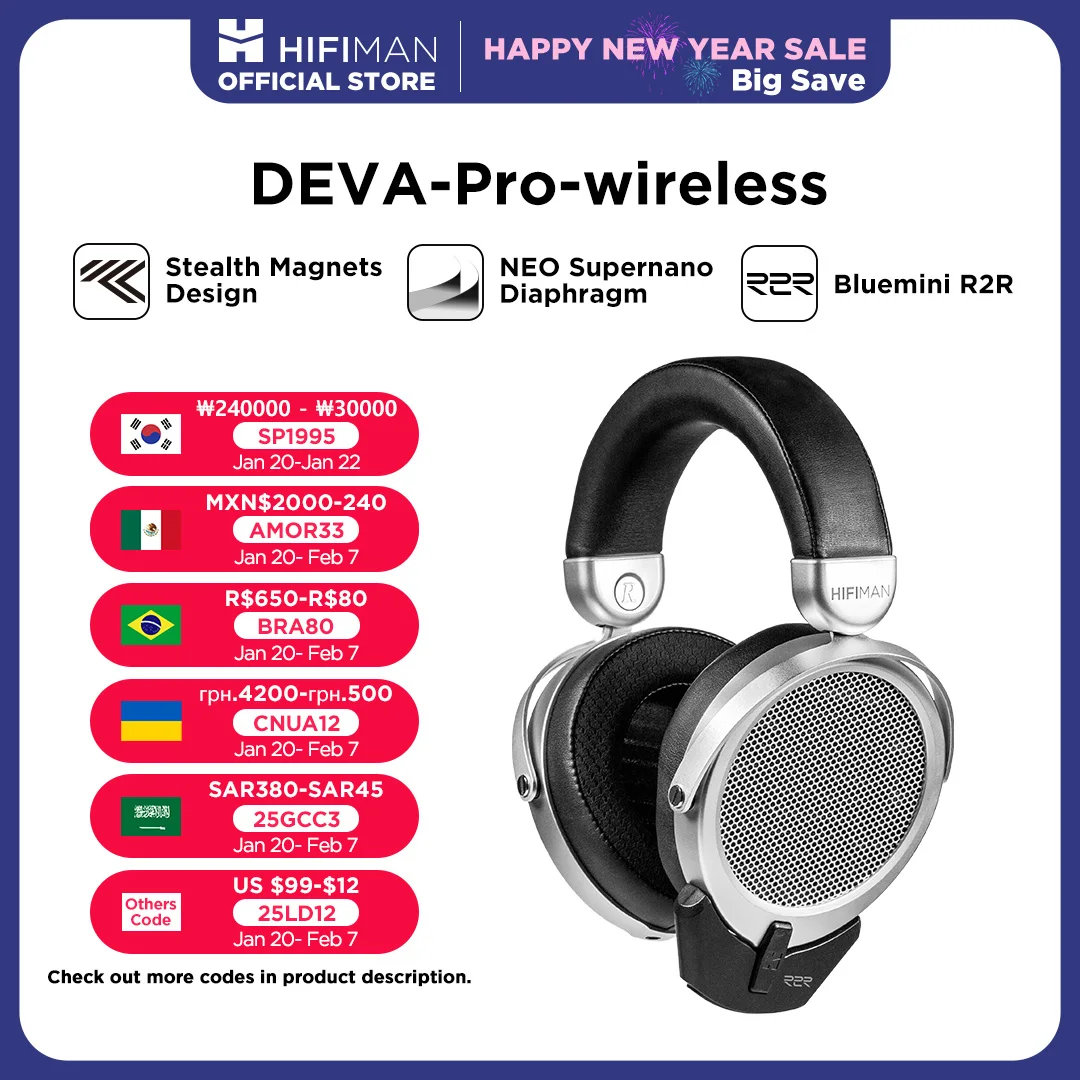 

HIFIMAN Deva-Pro Over-Ear Full-Size Open-Back Planar Magnetic Headphone with Stealth Magnet and BlueMini R2R Bluetooth Receiver