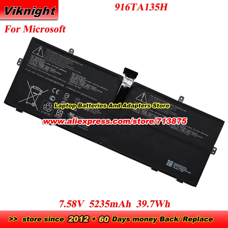 

Brand New 916TA135H Battery for Microsoft Surface Laptop Go 1943 DYNZ02 DYNZO2 7.58V 5235mAh 39.7Wh