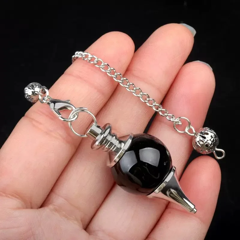 18MM Round Black Obsidian Pendulum for Divination Witch Natural Gem Stone Crystal Pendant Spiritual Reiki Quartz Pendulos X013
