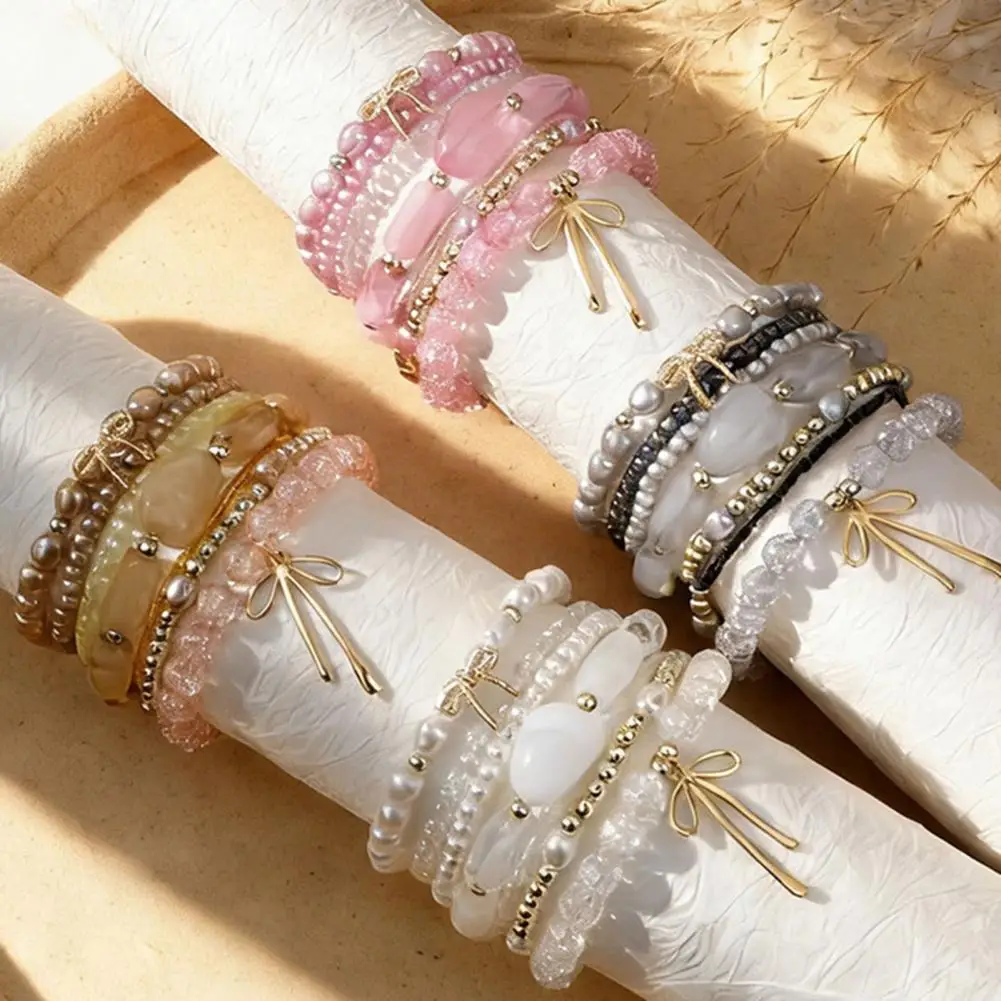 1 Set Bohemian Stretchy Beaded Bracelet Bow Knot Charm Holiday Bracelets Stackable Bracelets for Beach Summer Vacation Party