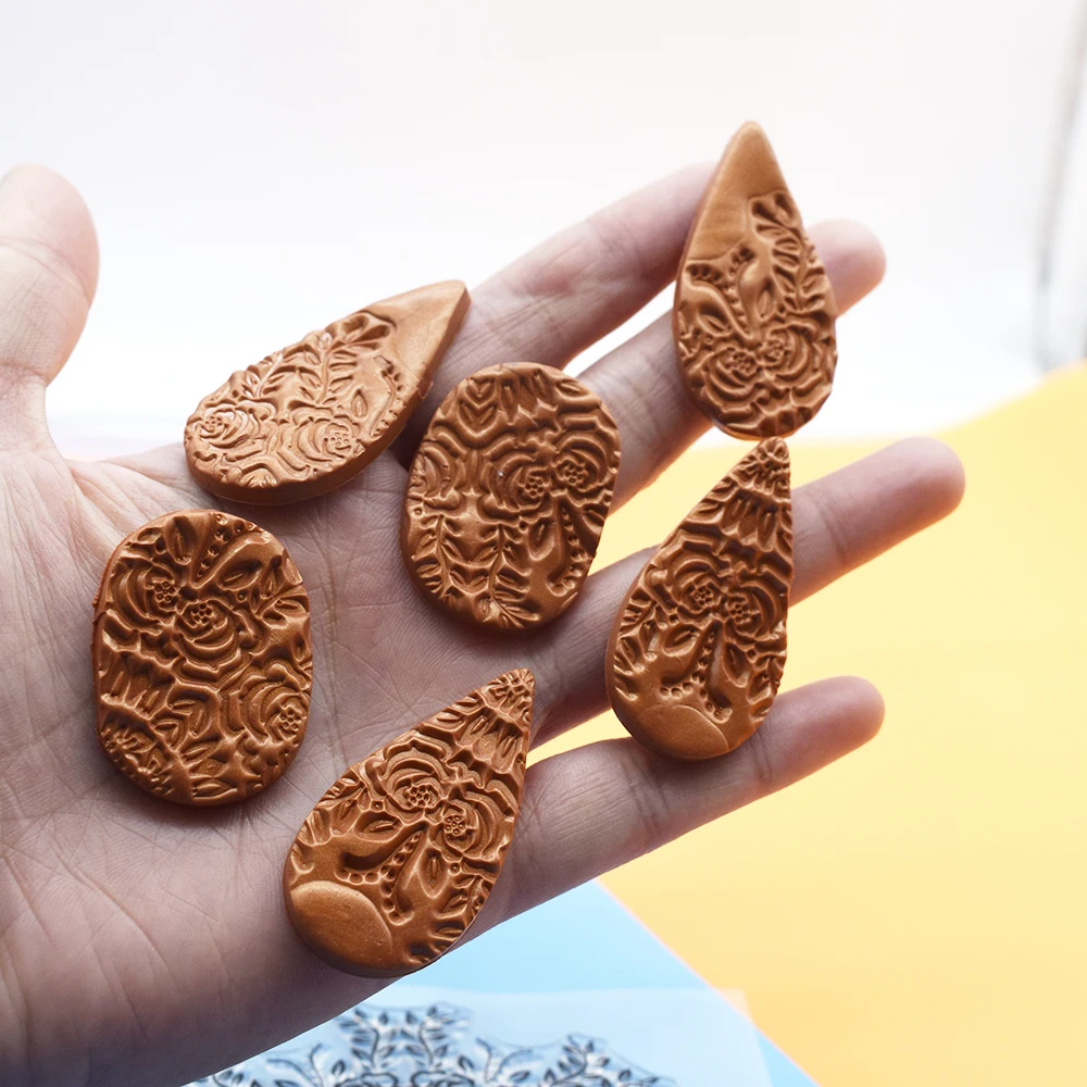 9cm ROSE  Mandala Polymer Clay Texture Sheets Stamp Pottery Transfer Emboss Mat Press Print Modeling Impress for Ceramic Earring