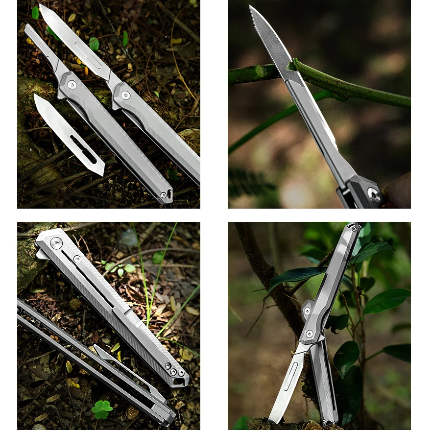 Titanium Alloy Fast Open Folding Knife Medical EDC Outdoor Unpacking Pocket Utility Knife 10PCS NO.60 Replaceable Blades