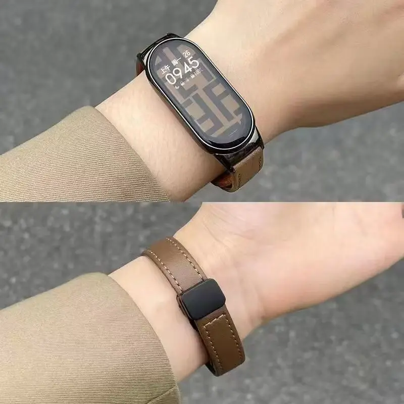 حزام جلدي لـ Xiaomi Mi Band 9 حزام بديل بإبزيم مغناطيسي سوار معصم لـ Xiaomi miband 8 mi band Correa Strap