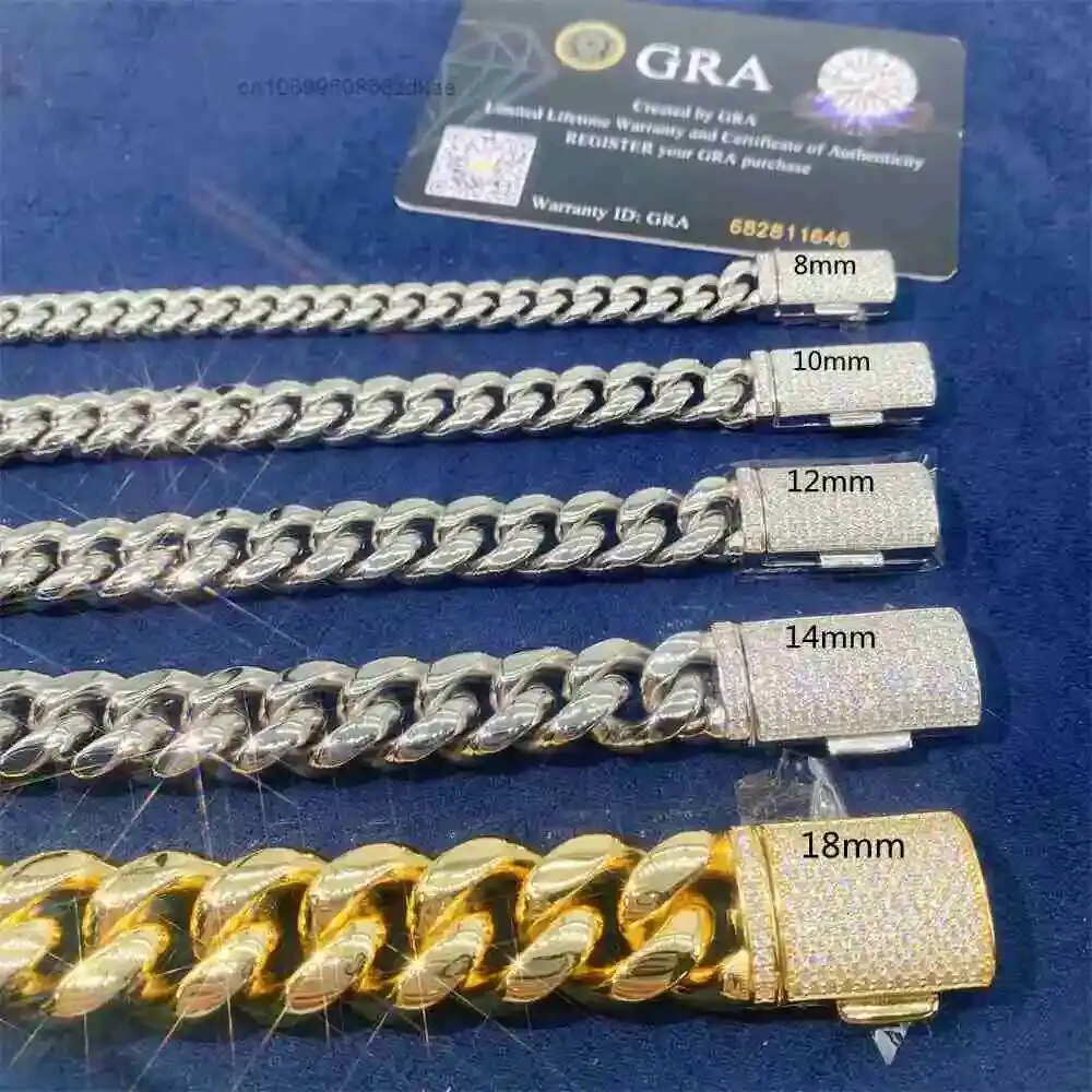 Luxury Bracelet14mm Stainless Steel Hip Hop Cuban Chain Necklaces with Vvs Moissanite Clasps.