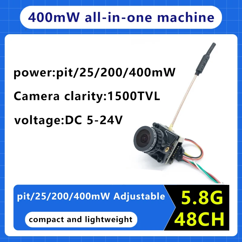 SLONWAKE FPV 5.8G 400mW 올인원 기계 과열 보호 기능 DC 5-24V 12g 카메라 1500TVL RC 드론용